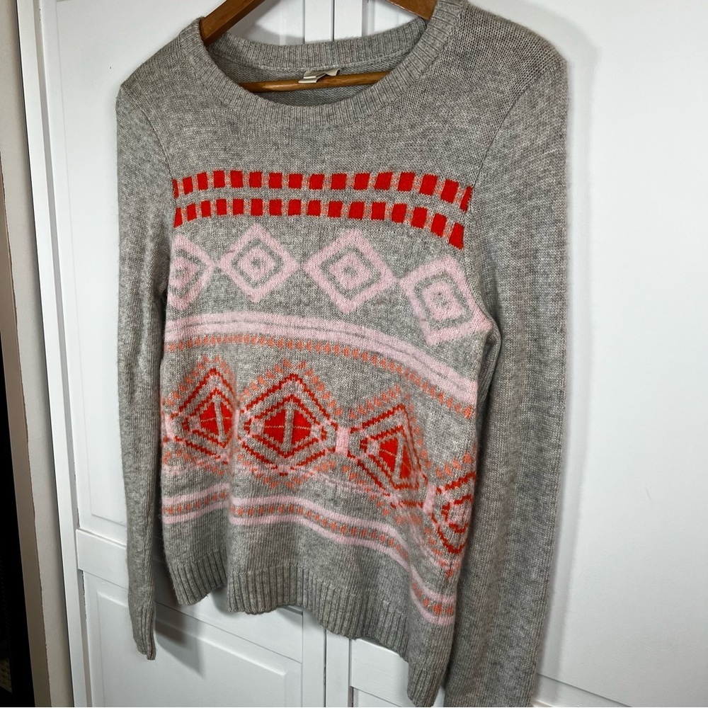J. Crew Sweater Women's Small Crewneck Wool Blend Long Sleeve Gray Pink - Picture 2 of 5